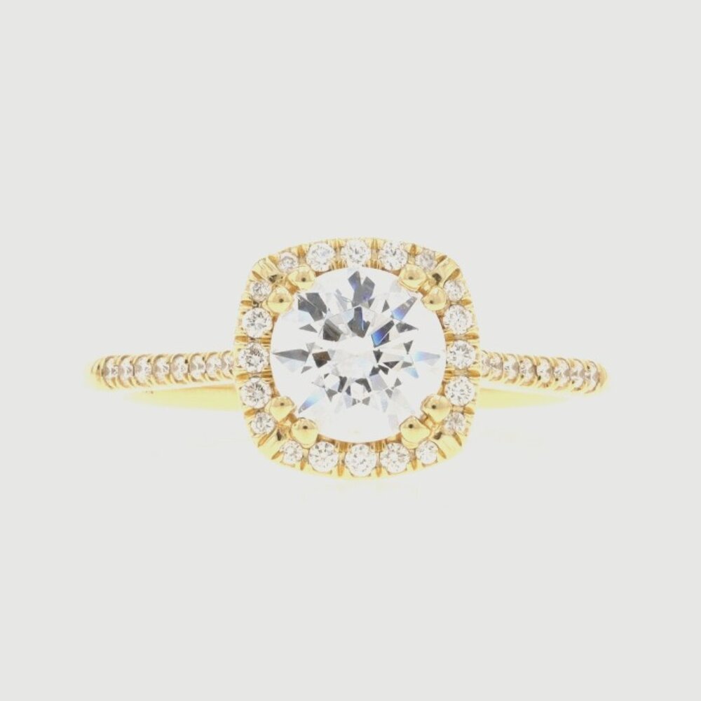 YellowGold Cubic Zirconia Diamond Semi-Mount Halo Engagement Ring 14k for ~6.5mm